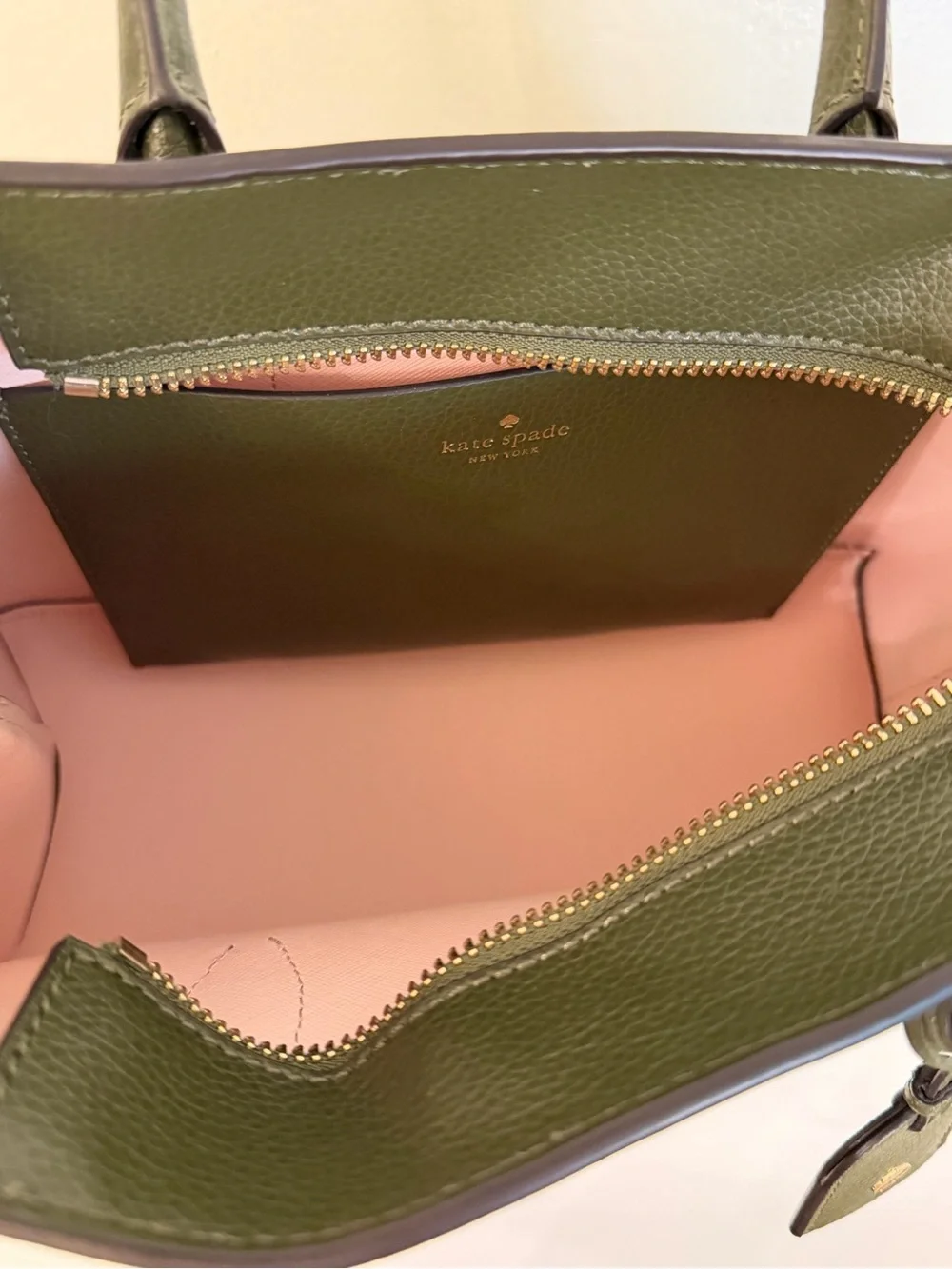 Kate Spade Eva Top Zip Satchel in Olive Green with Shoulder Strap